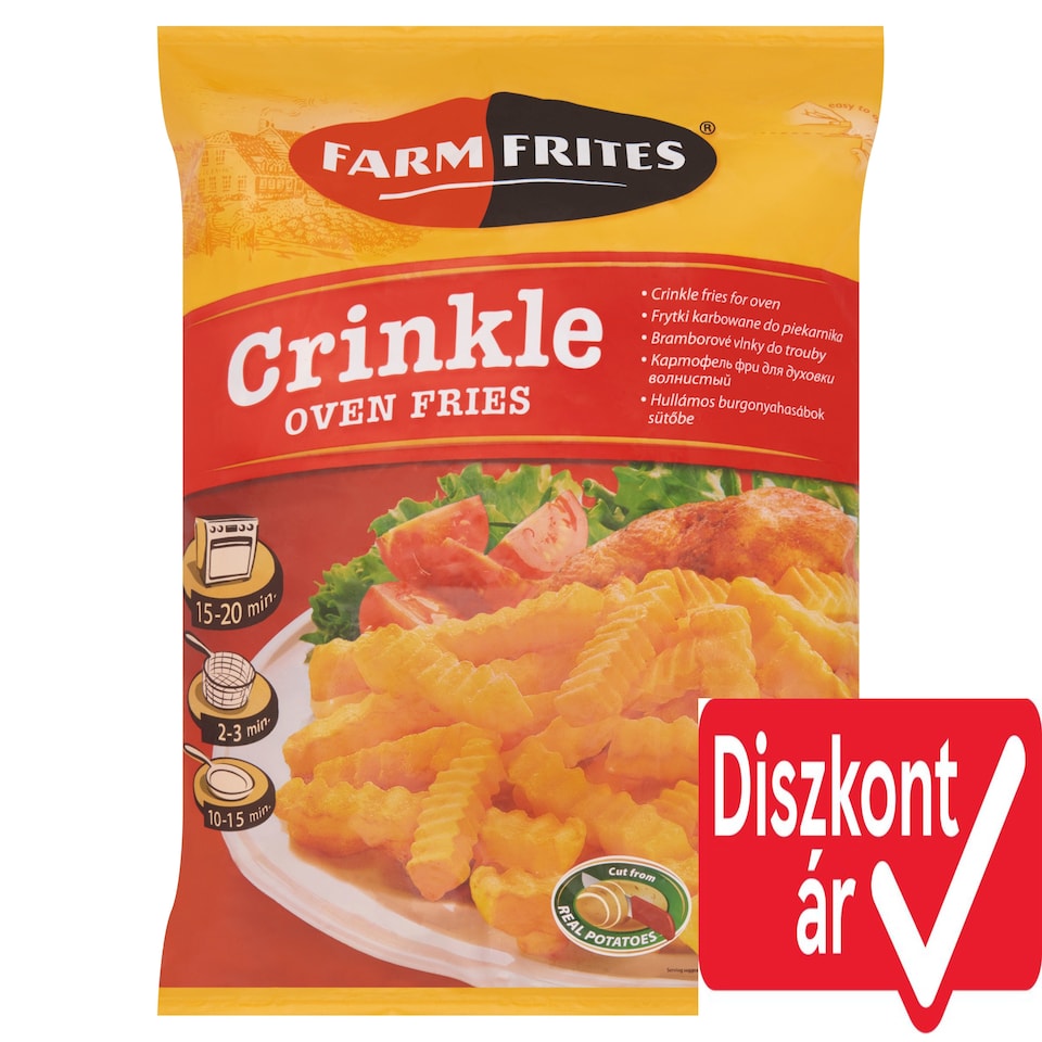 Farm Frites elősütött, gyorsfagyasztott félkész hullámos hasábburgonya sütőbe 750 g