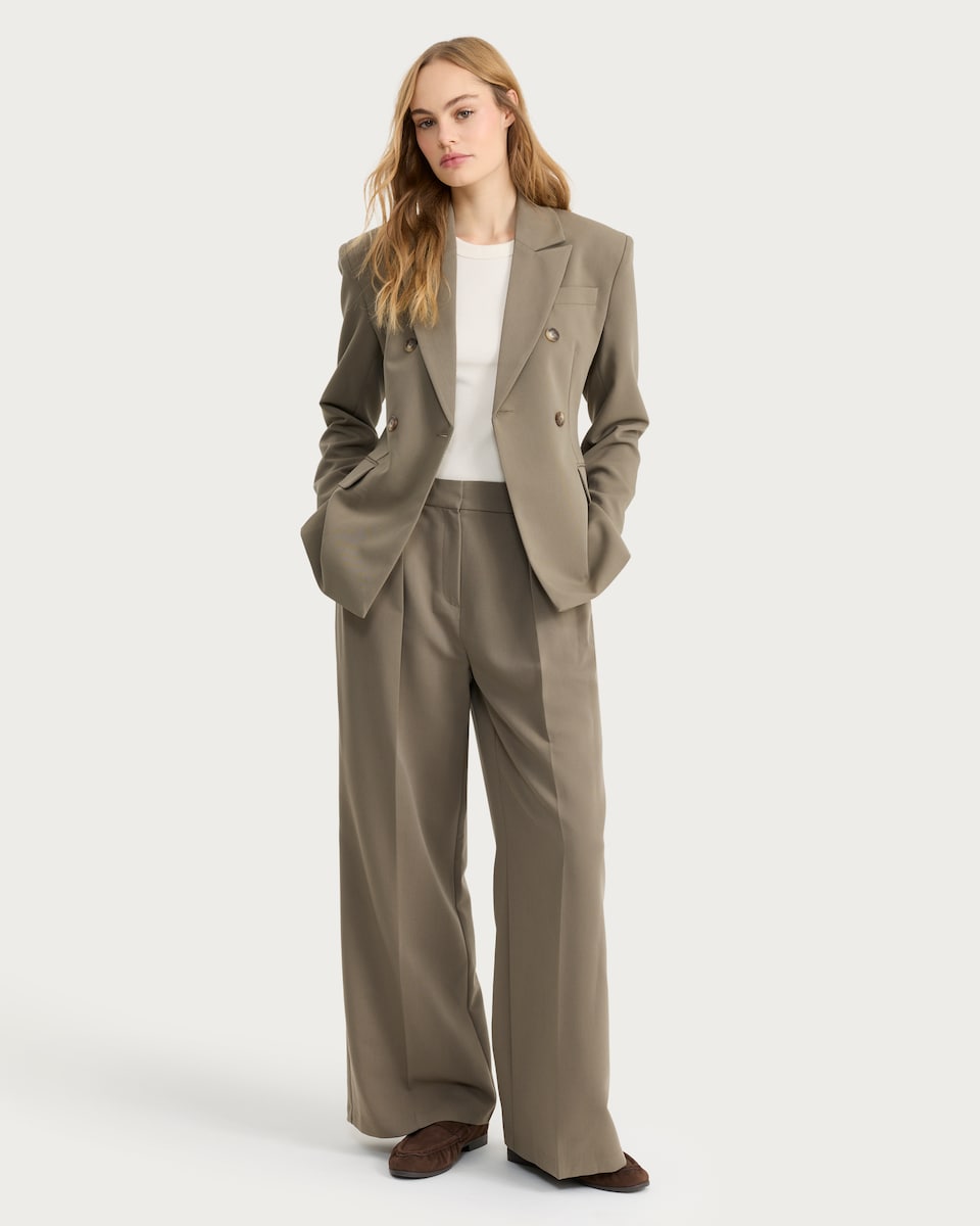 image 1 of F&F Double Pleated Super Wide Leg Co-ord Trousers in Brown