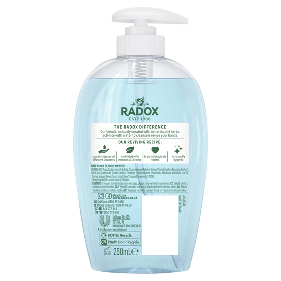 image 1 of Radox Protect & Replenish Liquid Soap Antibacterial Handwash 250ml