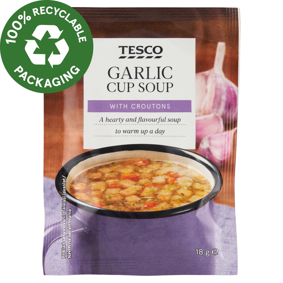 Tesco instant fokhagymaleves pirított kenyérkockákkal 18 g