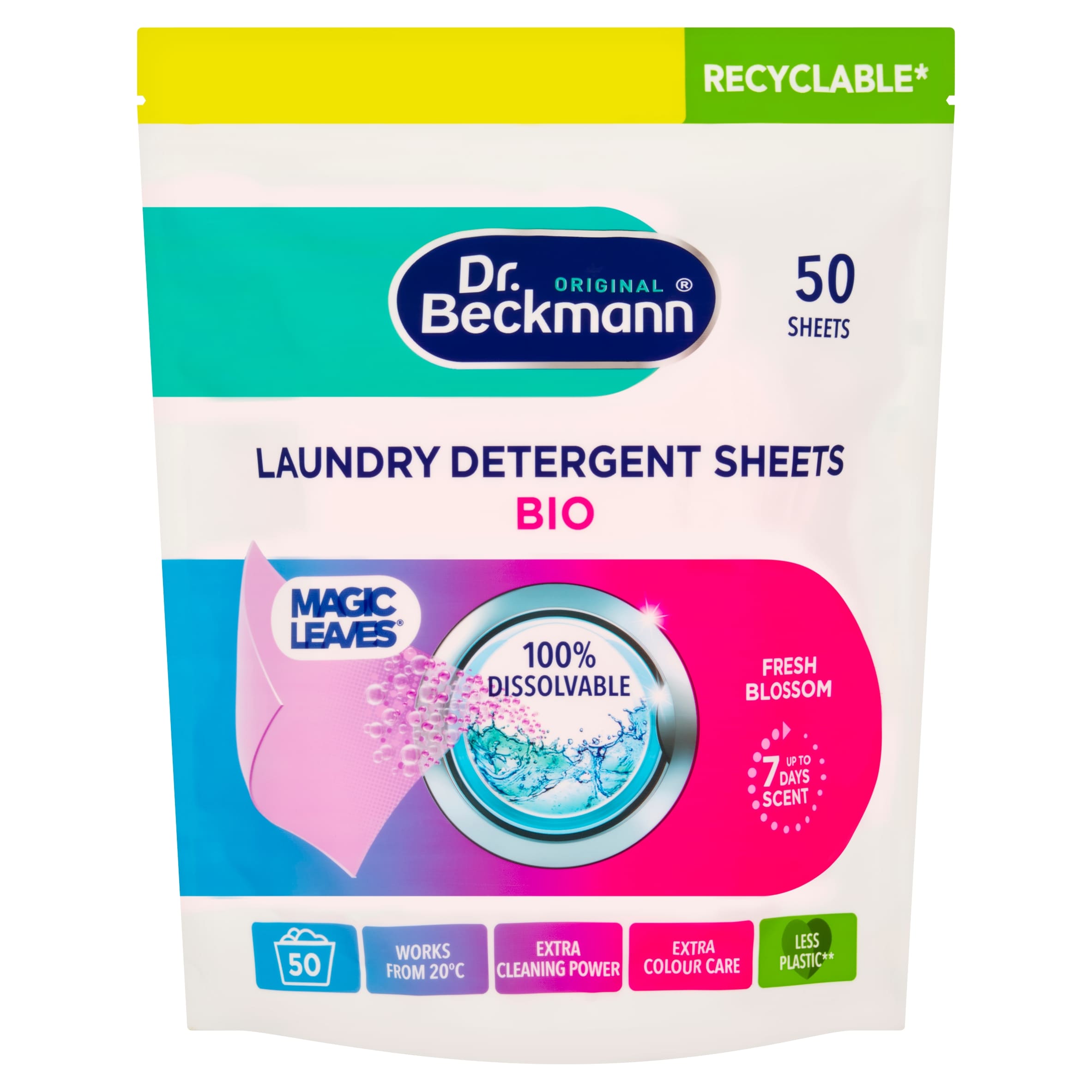 Dr Beckmann Laundry Detergent Sheets Bio 50 washes Value Pack Fresh Blossom 50 sheets