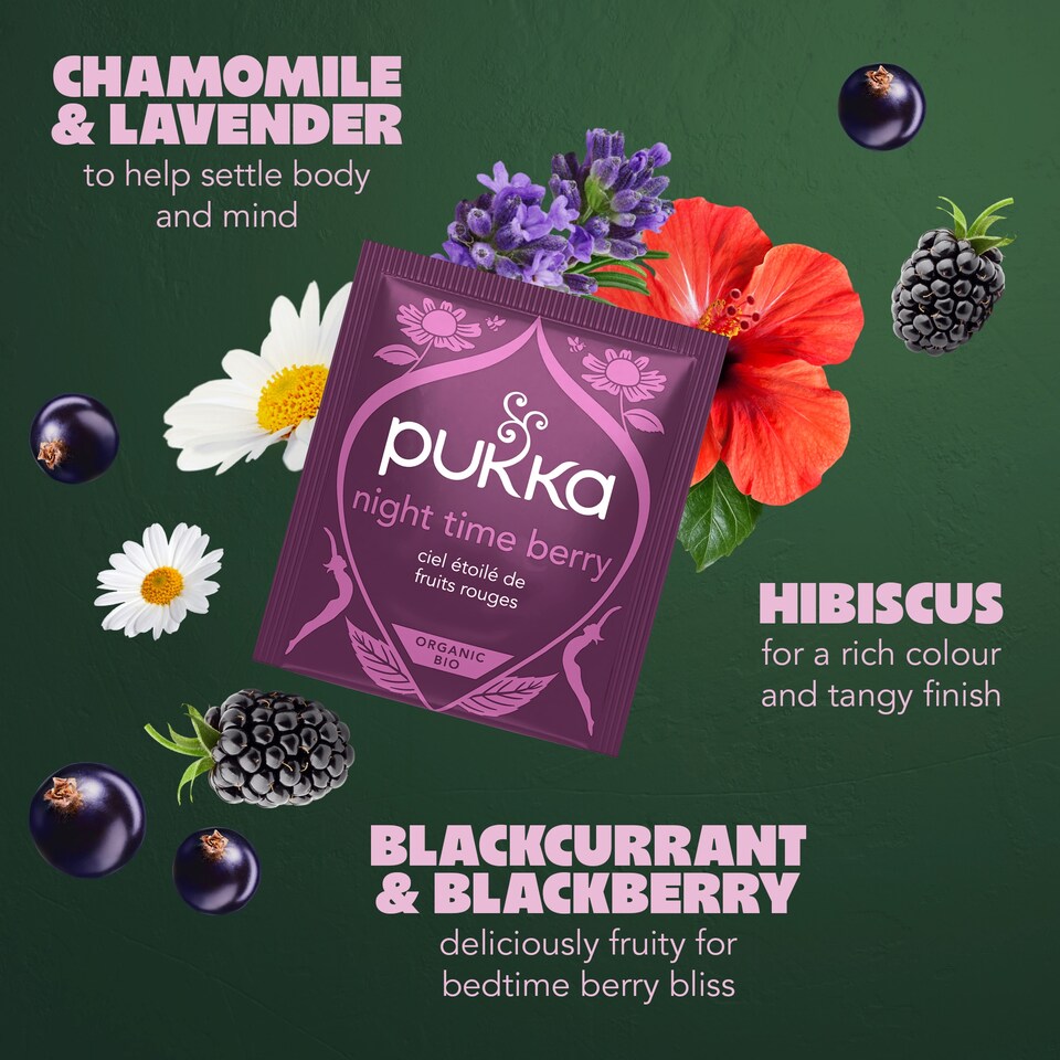 image 1 of Pukka Organic Night Time Berry Herbal Tea With Chamomile 20 Sleep Tea Bags 32g