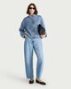 image 2 of F&F Funnel Neck Bubble Hem Denim Jacket in Blue