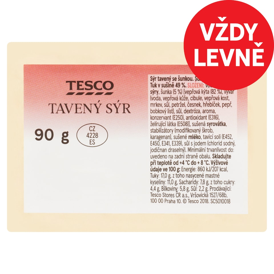 Tesco Tavený sýr se šunkou 90g