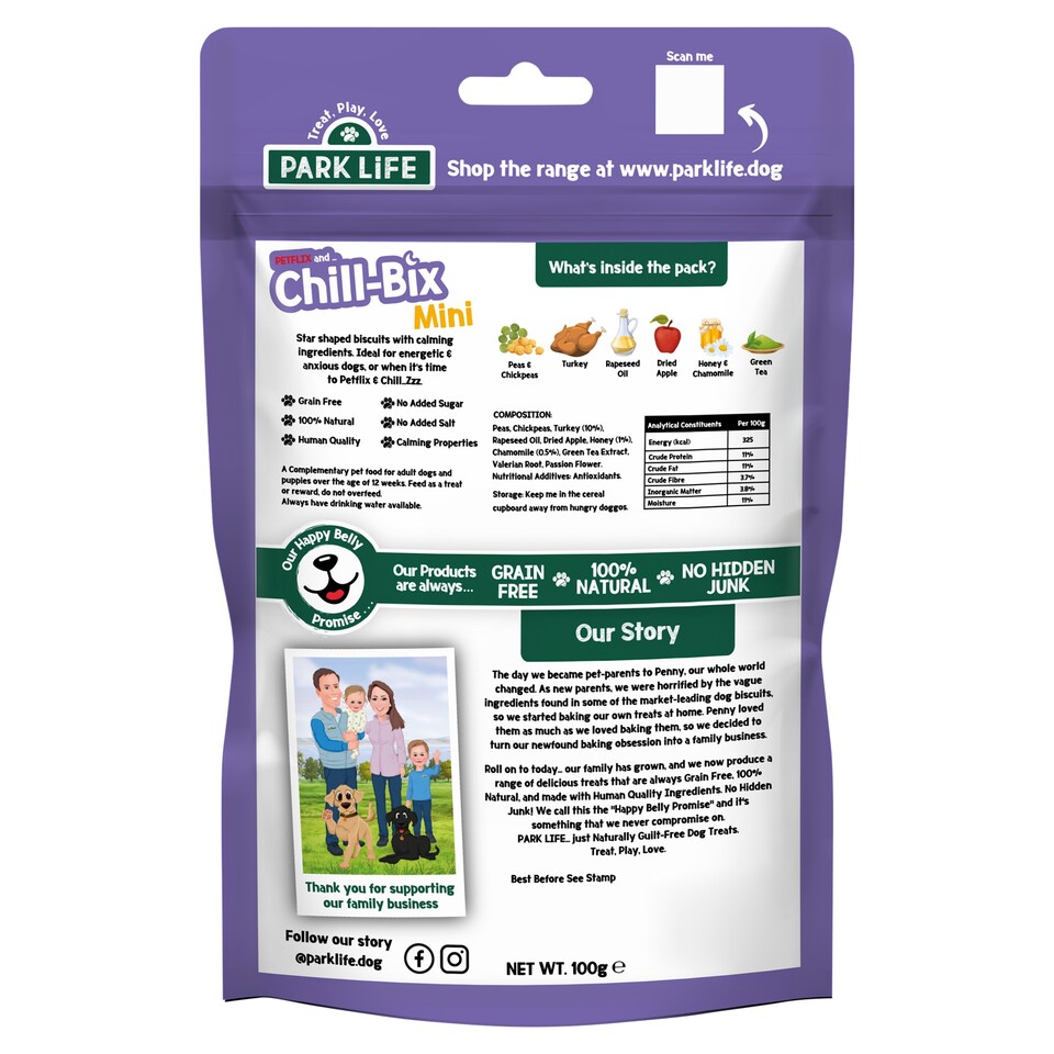 image 1 of PARK LIFE Chill-Bix MINI Calming Honey and Chamomile Dog Biscuit 100g