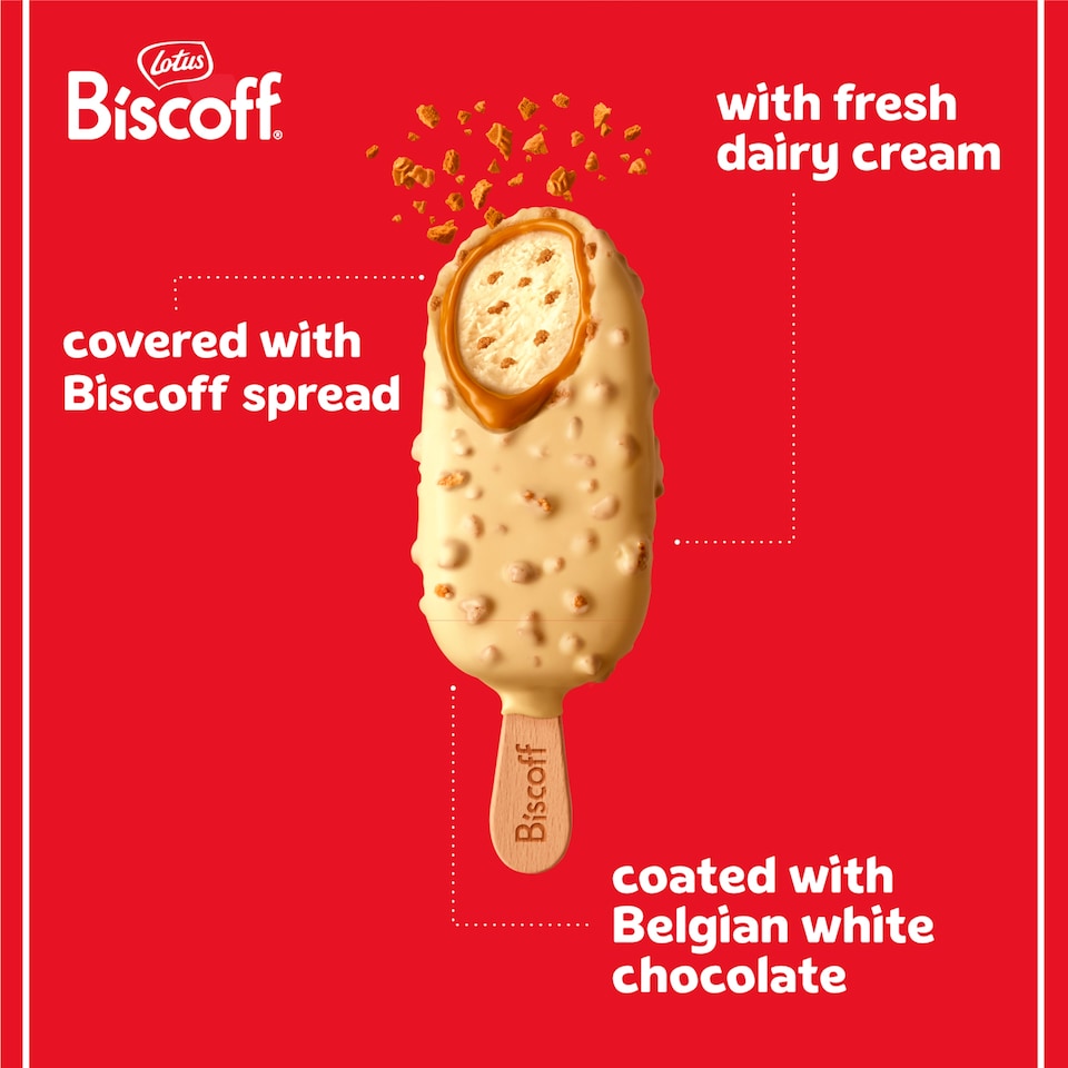 image 1 of Lotus Biscoff White Mini Ice Cream Sticks 6 X 60Ml