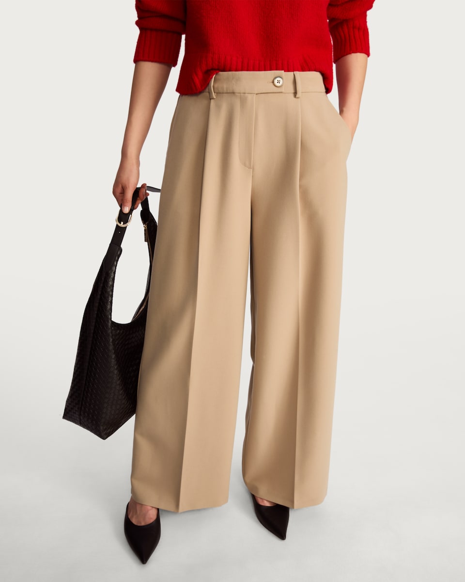 image 1 of The F&F Edit Wide Leg Pleated Trousers in Brown