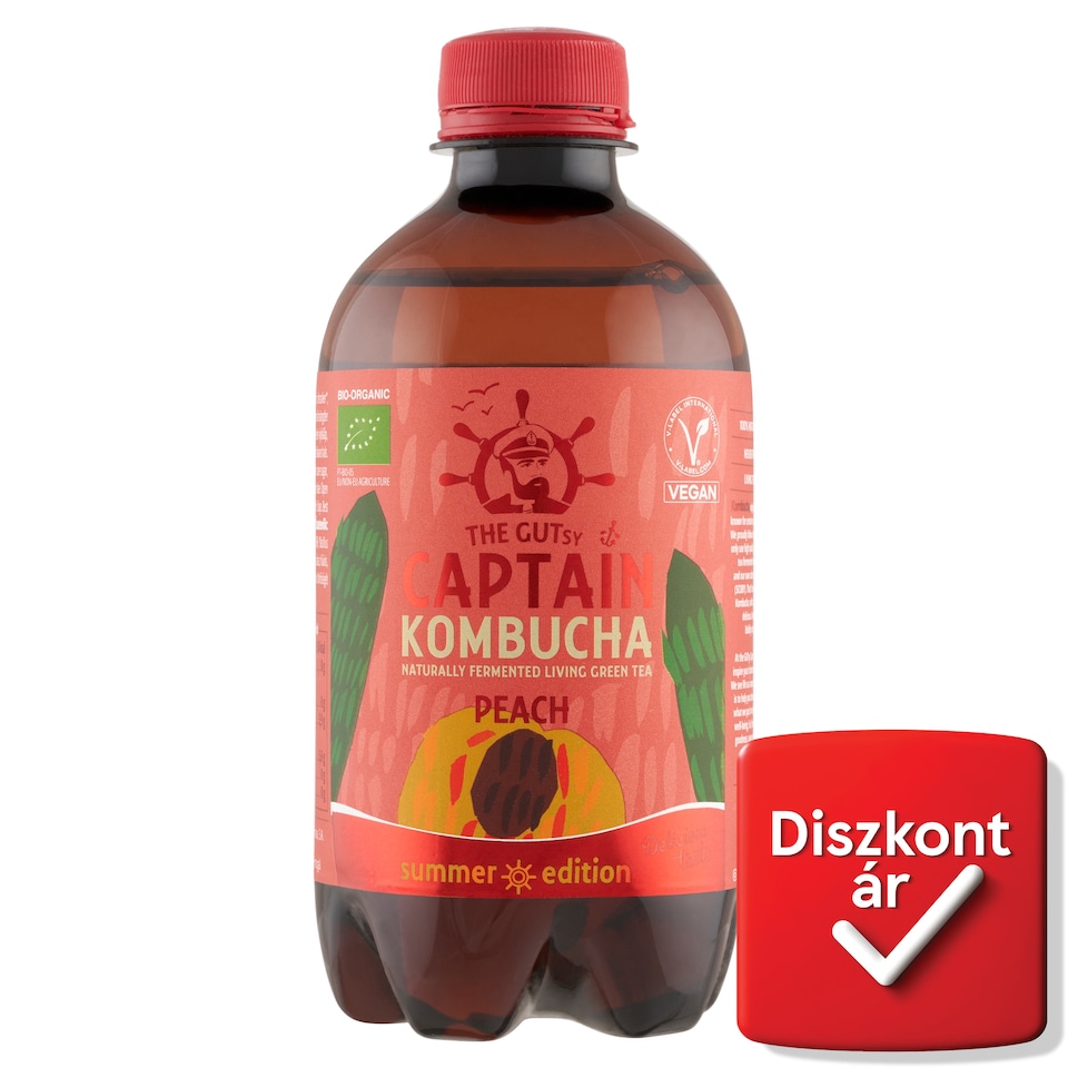 The Gutsy Captain Kombucha őszibarack bio fermentált zöld tea ital élőflórával 400 ml