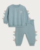 image 1 of F&F Baby 2-Piece Cotton Rich Dinosaur Sweatshirt and Joggers Set in Blue