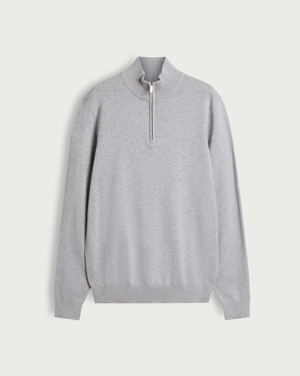 image 1 of F&F Pure Cotton Half Zip Knitted Jumper in Grey Marl
