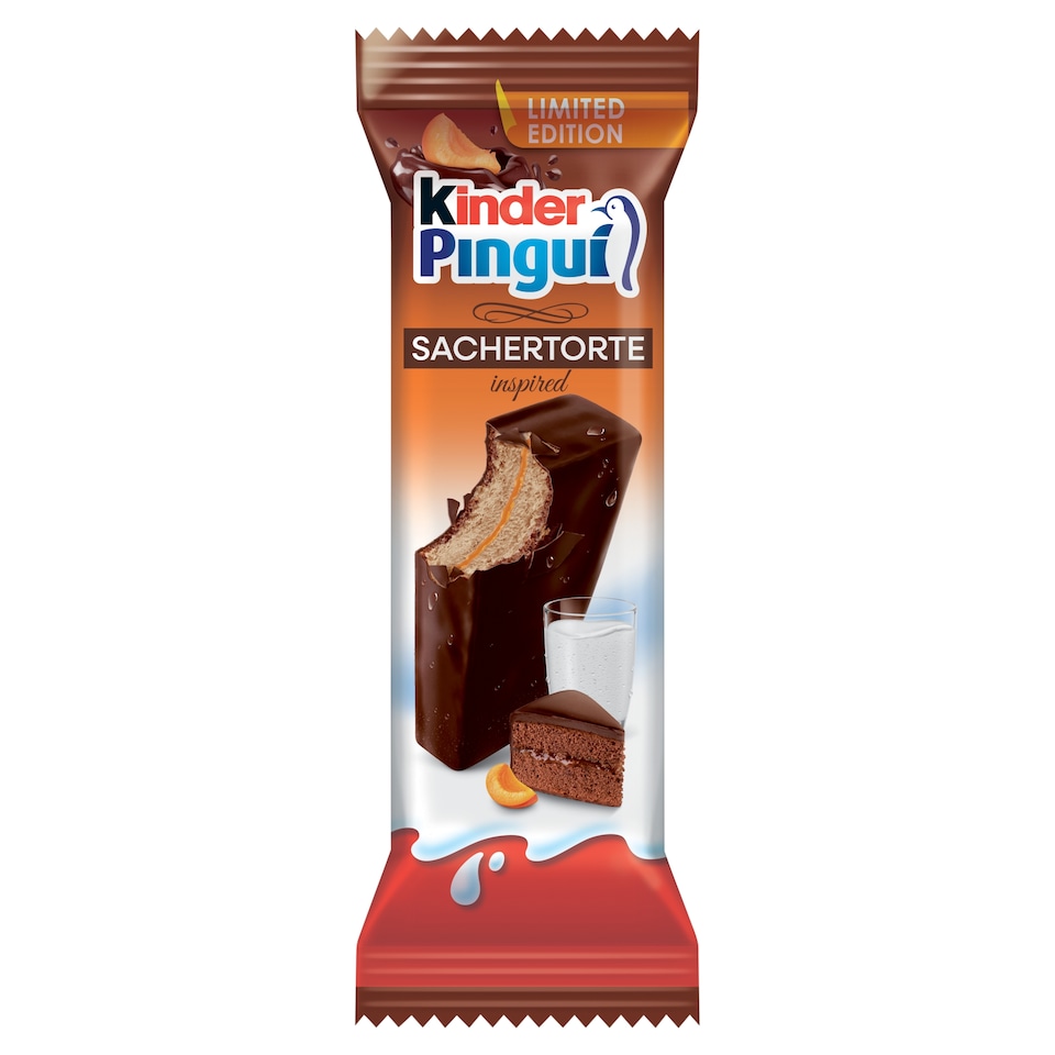 Kinder Pingui Sacher Style kakaós-tejes krémmel és sárgabarackos készítménnyel töltött sütemény 30 g