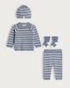 image 1 of F&F Baby 4-Piece Knitted Stripe Jumper, Leggings, Hat and Socks Set in Multi Blue