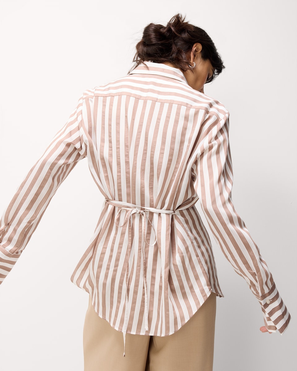 image 1 of F&F Striped Tie Waist Shirt in Multi Brown