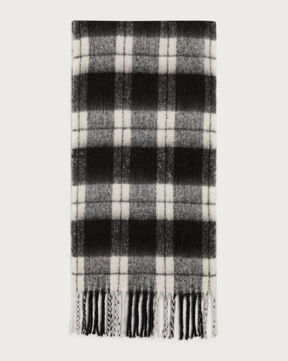 F&F Brushed Textured Check Print Fringed Scarf in Grey