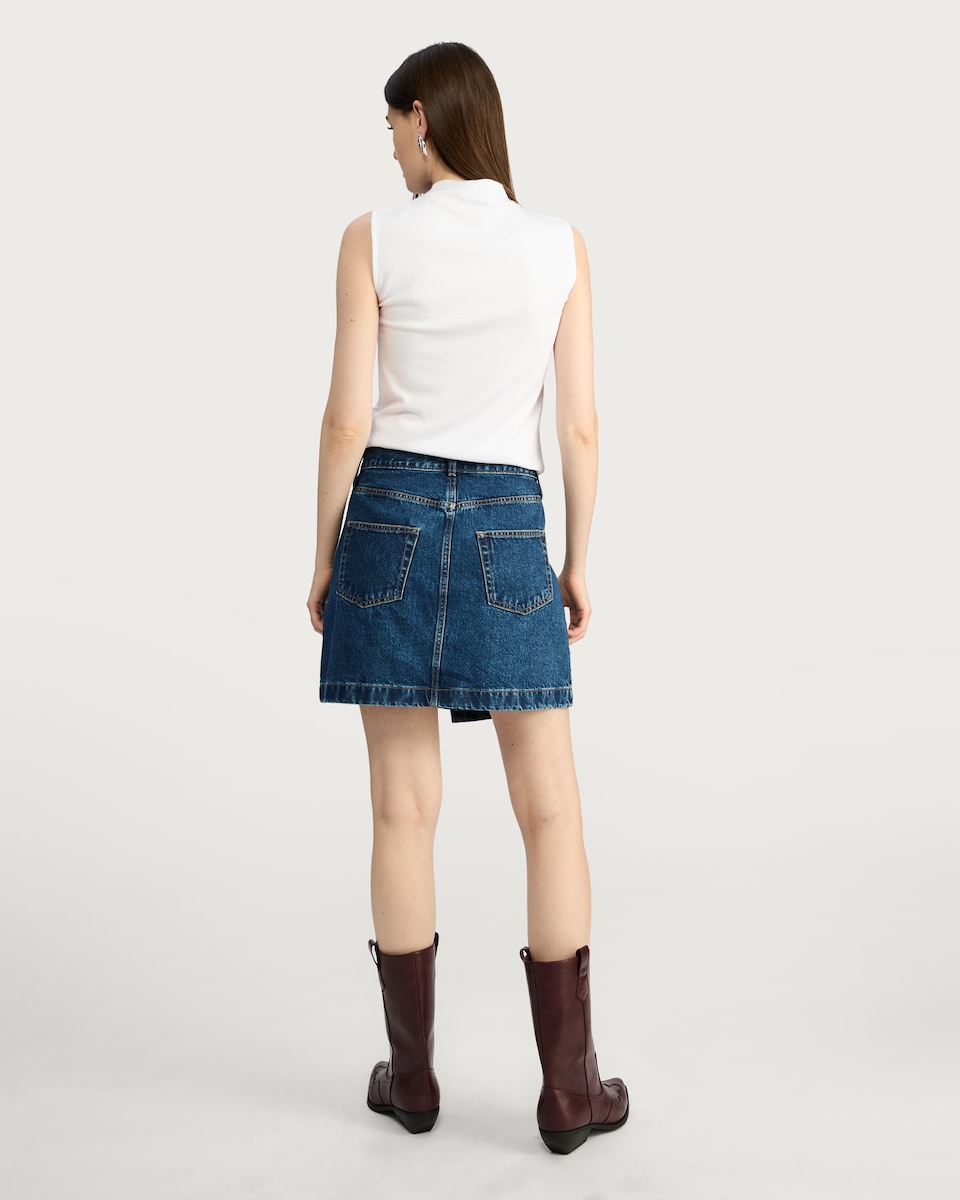 image 1 of F&F Pure Cotton Denim Wrap Mini Skirt in Navy