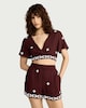 image 3 of F&F Embroidered Tie-Back Co-ord Wrap Top in Burgundy