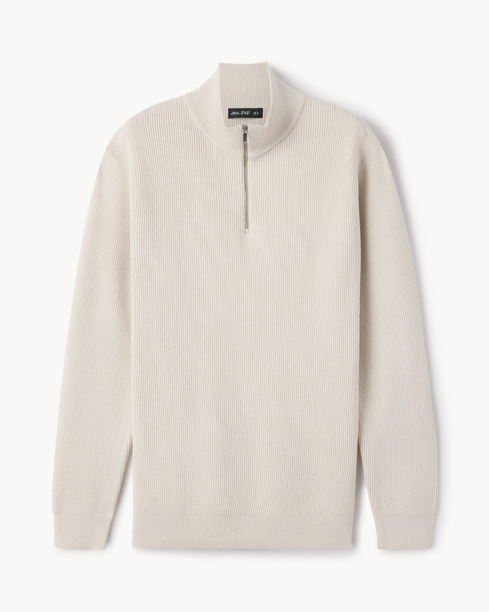 image 1 of F&F Ribbed Half Zip Jumper in Ecru
