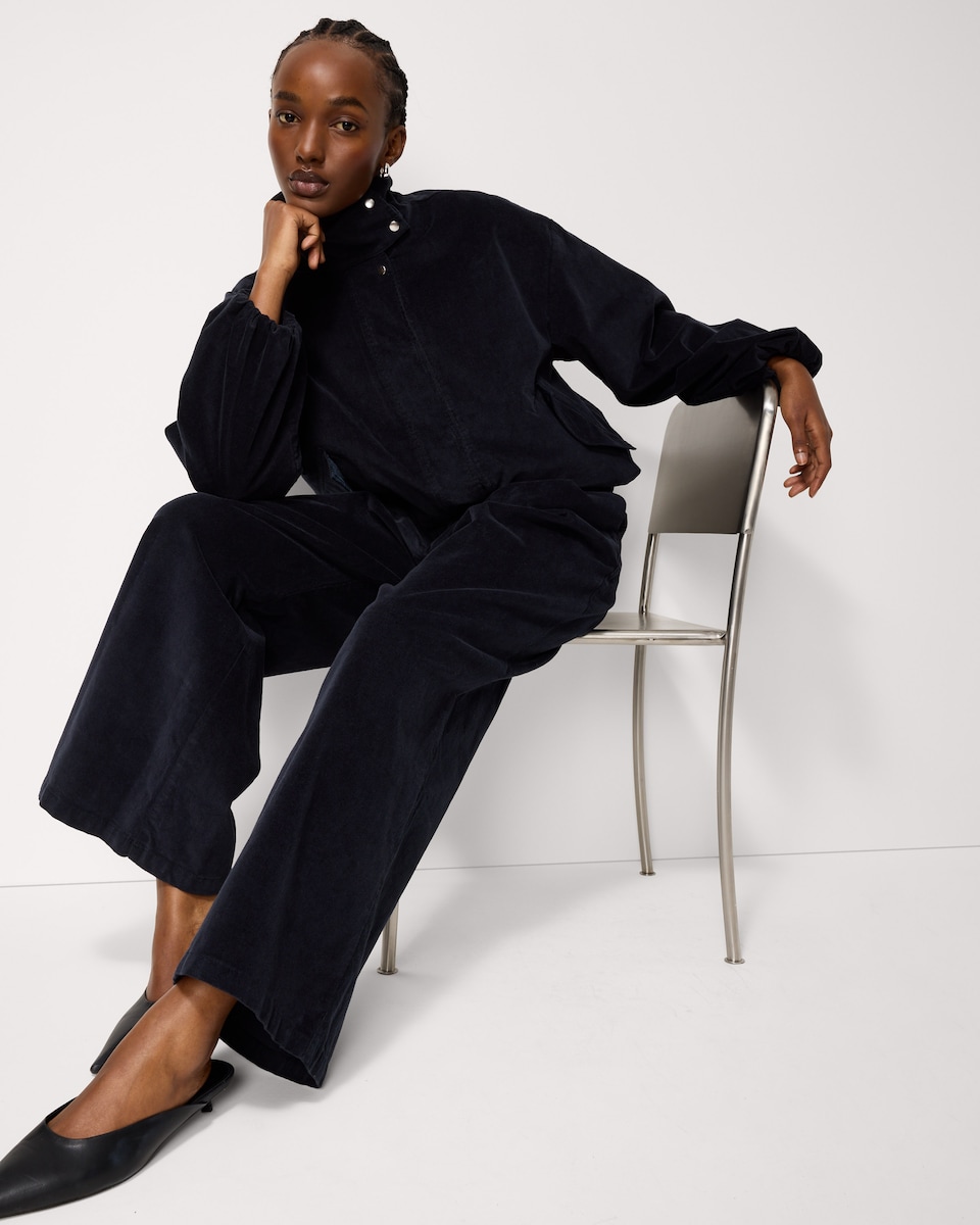image 1 of F&F Pleated Corduroy Wide Leg Trousers in Navy