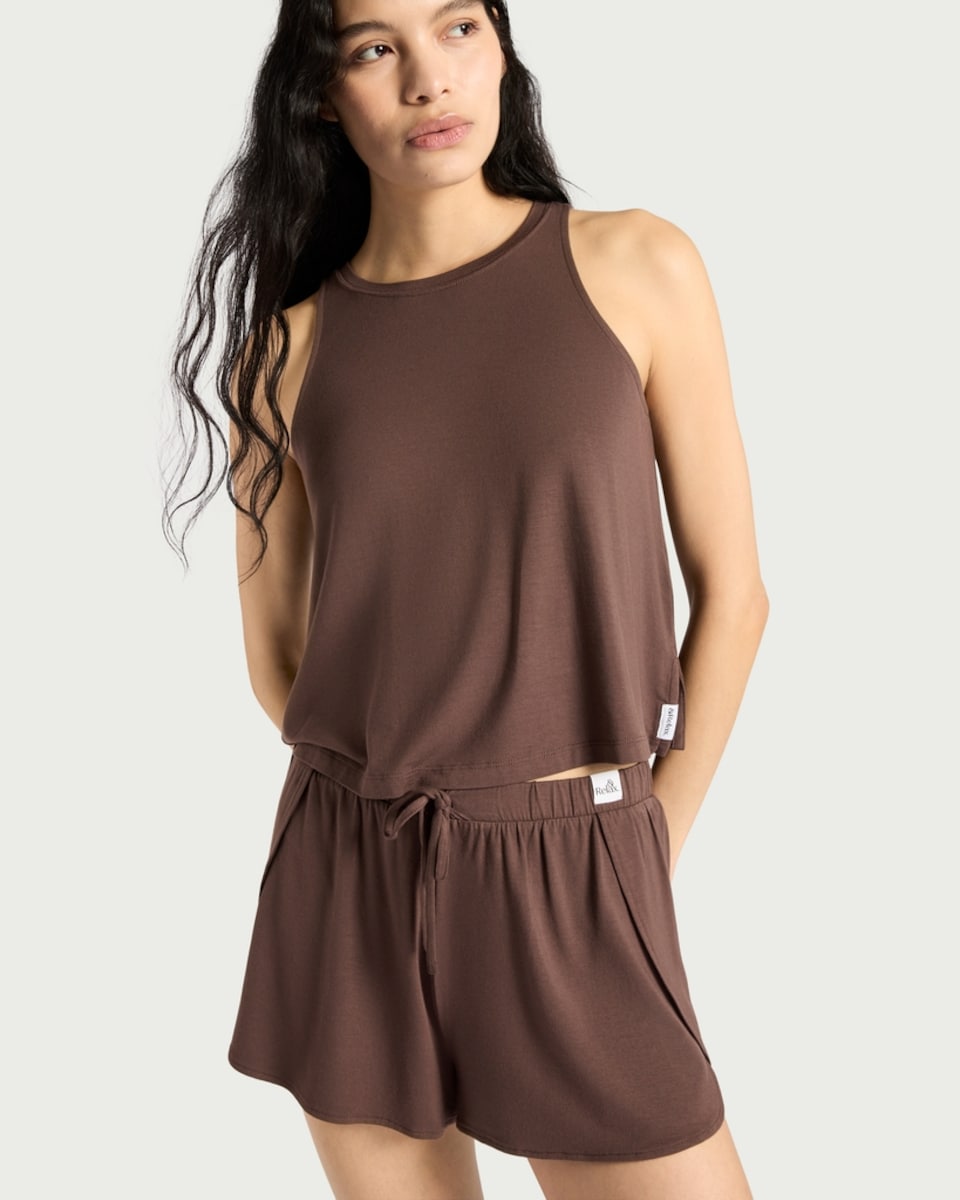 image 1 of F&F Modal Rich Pyjama Shorts in Chocolate