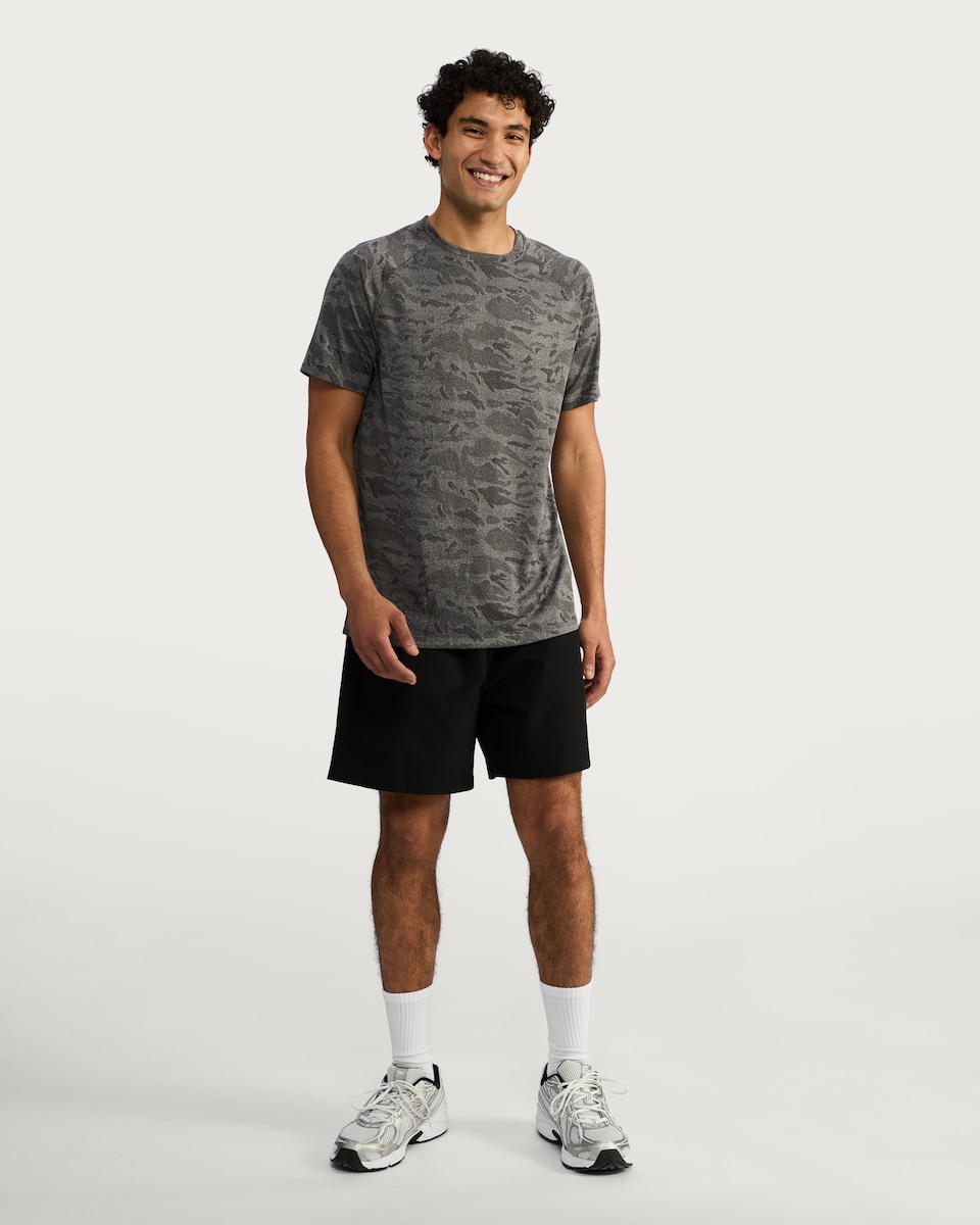 image 1 of F&F Active Camouflage Print Short Sleeved Running T-Shirt in Grey