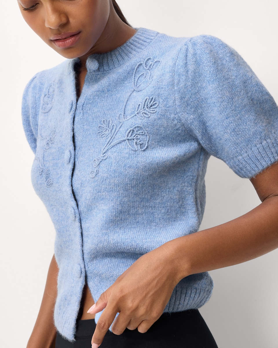 image 1 of F&F Floral Short Sleeved Cardigan in Blue