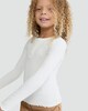 image 1 of F&F Girls Cotton Rich Long Sleeved Henley Top in White