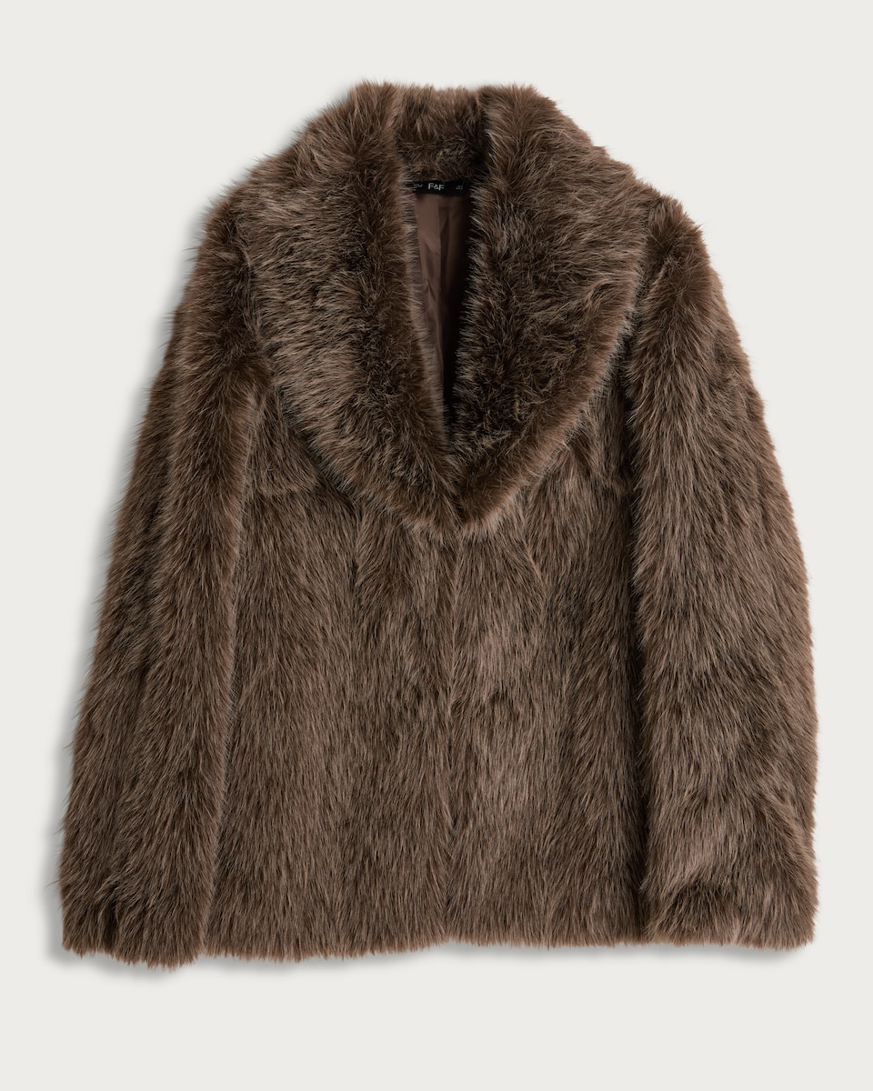 image 1 of F&F Faux Fur Shawl Collar Coat in Neutral
