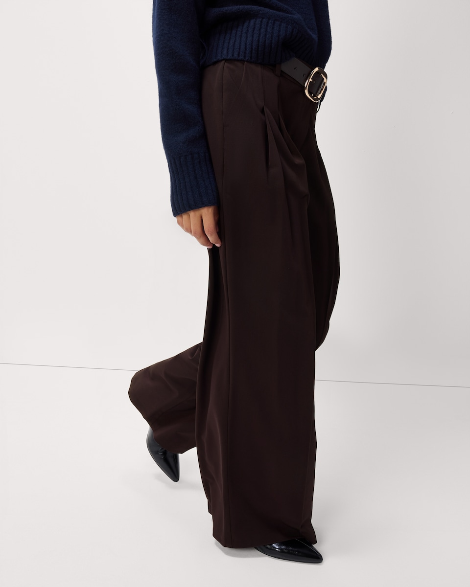 image 1 of F&F Pleated Wide Leg Belted Trousers in Chocolate