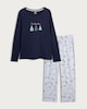 image 4 of F&F Cotton Rich Fa La La Top and Trousers Pyjamas in Navy
