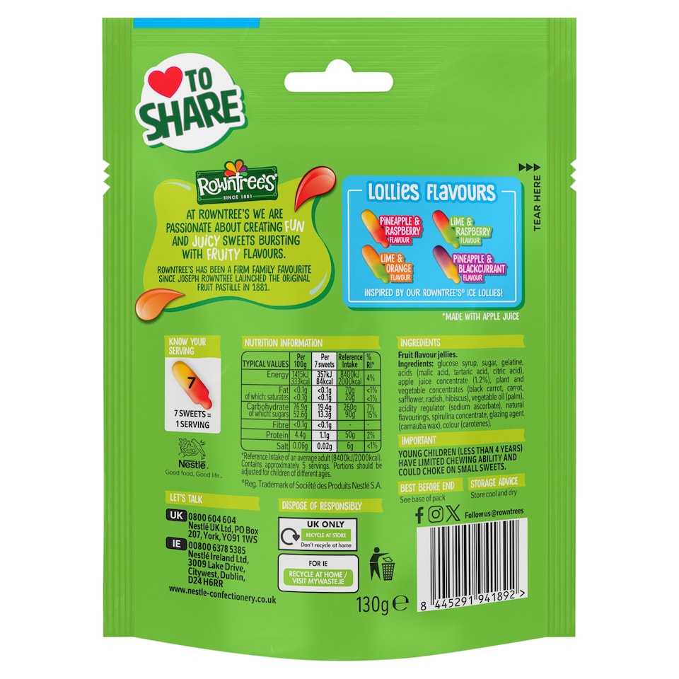image 1 of ROWNTREES Fruit Pastilles Lollies 130g