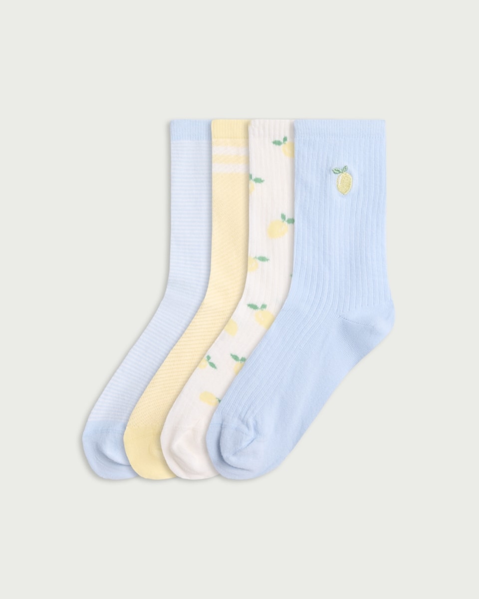 F&F 4-Pack Cotton Rich Ribbed Printed Ankle Socks in Multi