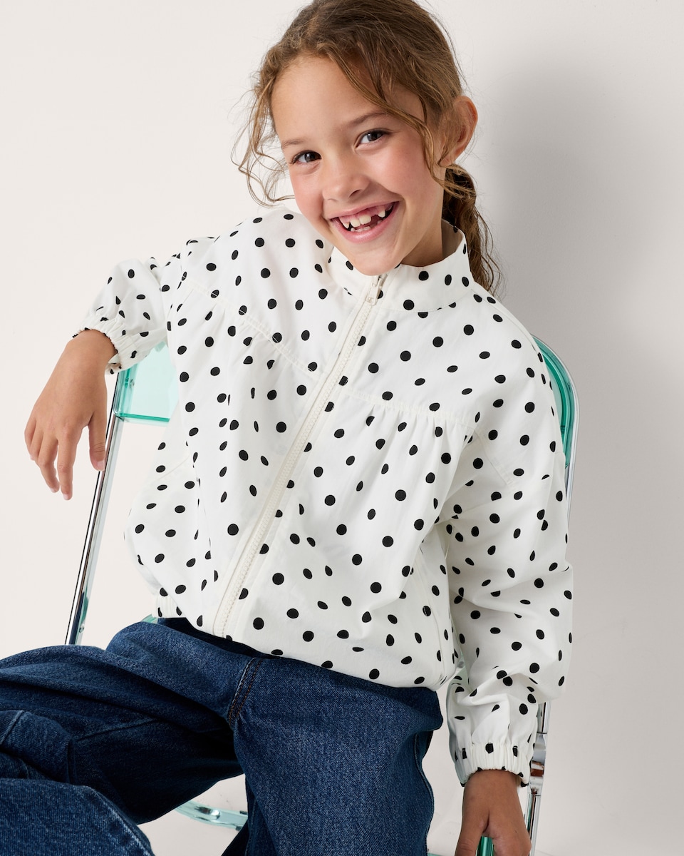 image 1 of F&F Girls Pure Cotton Polka Dot Jacket in White