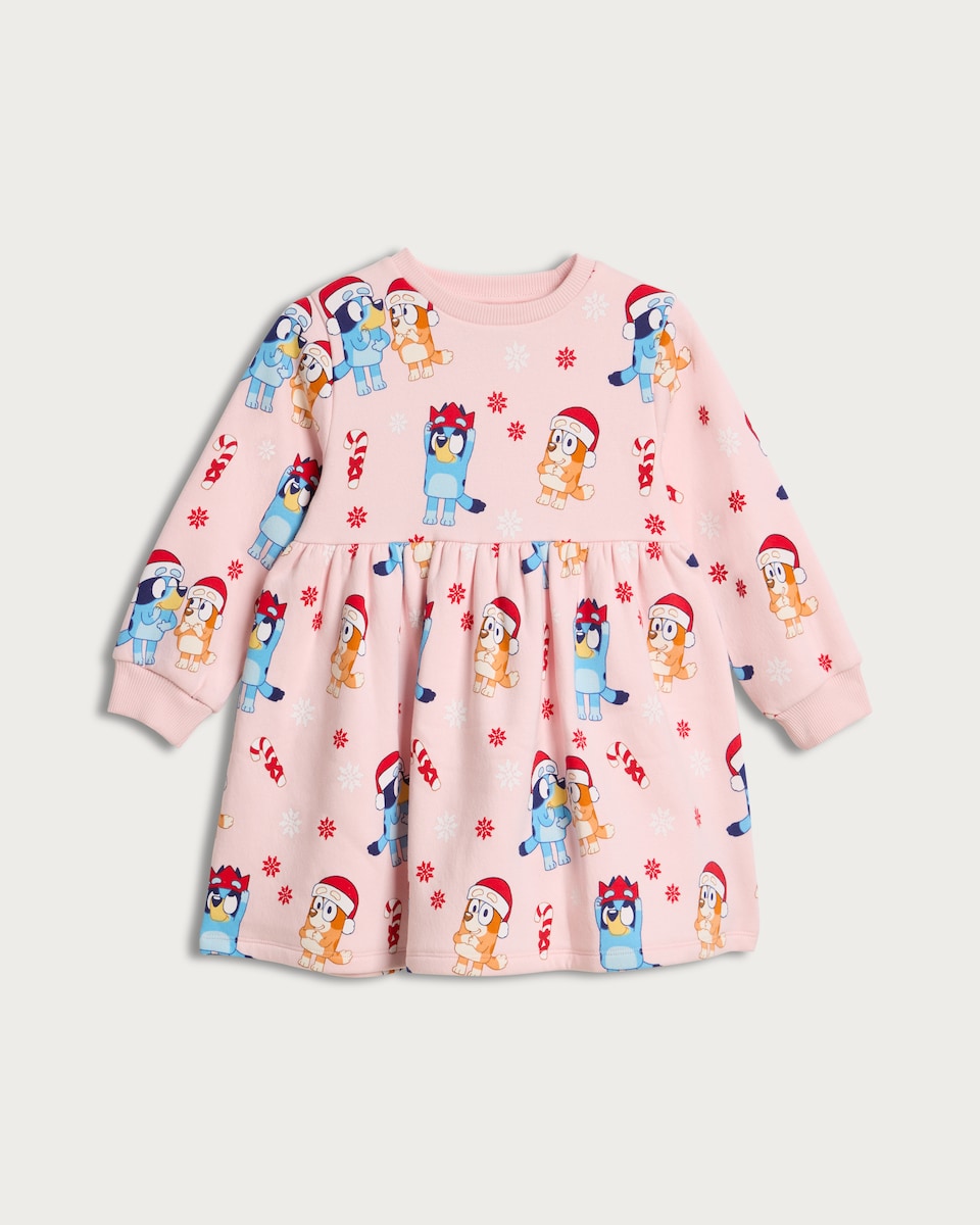 Bluey Christmas Print Long Sleeved Sweat Dress in Pink