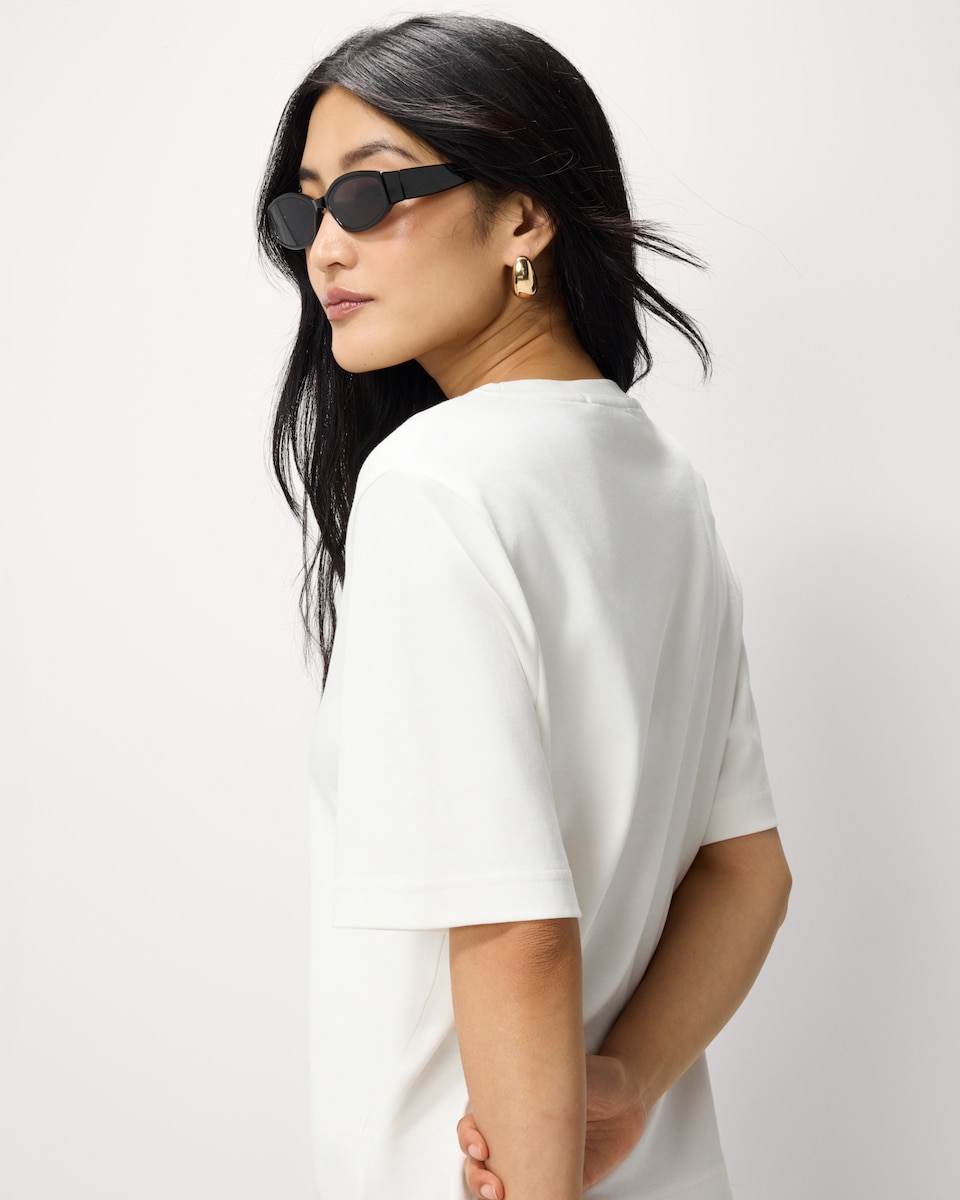 image 1 of F& Pure Cotton Scarf T-Shirt in Cream
