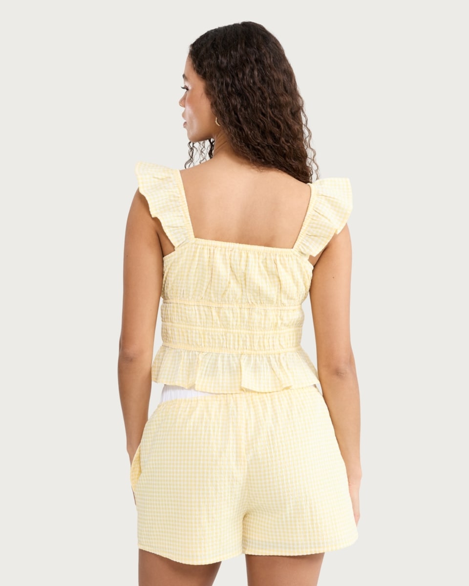 image 1 of OH ME OH MY Cotton Rich Gingham Ruffle Strap Top in Yellow