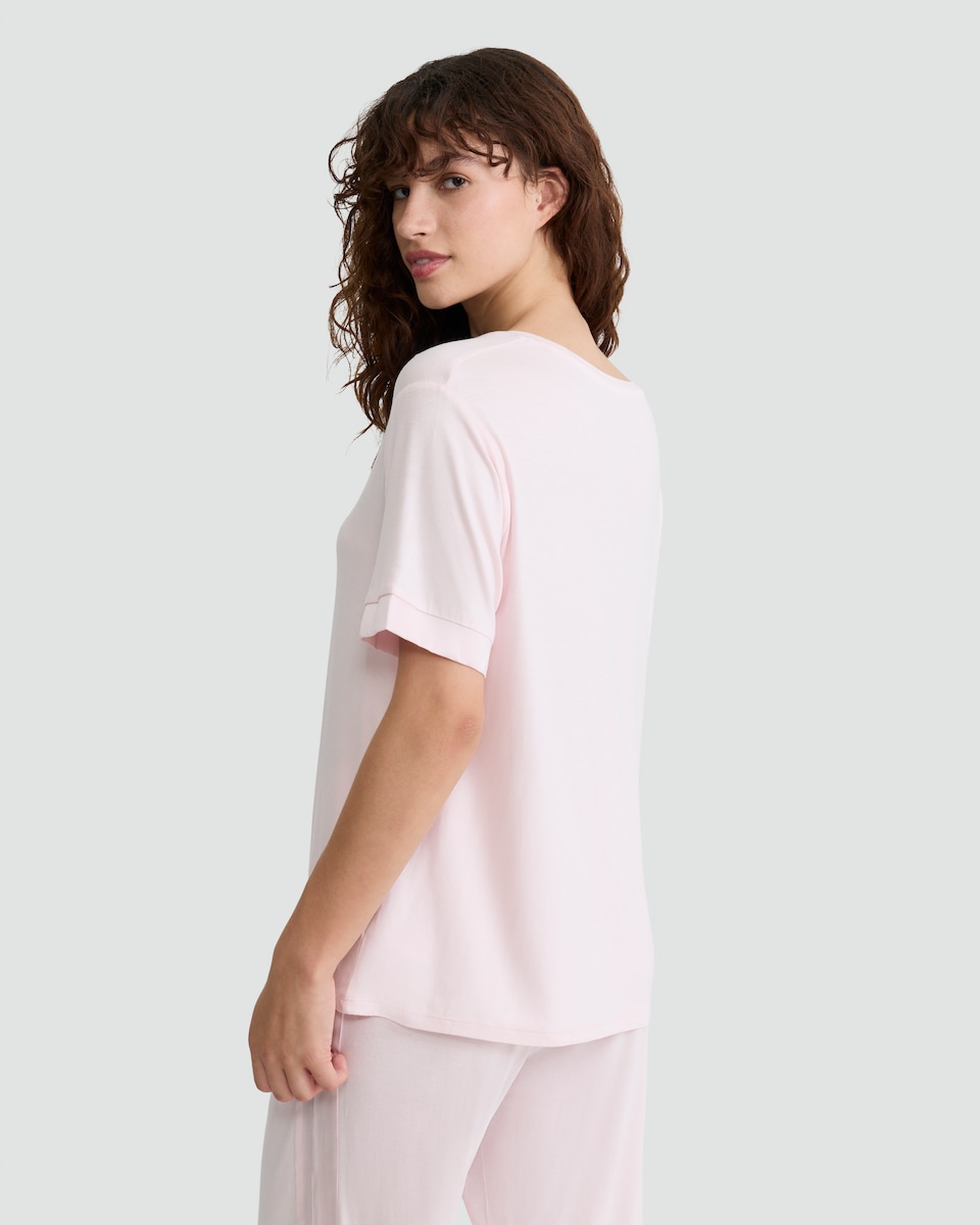 image 1 of F&F Scoop Neck Short Sleeved Pyjama Top in Pink