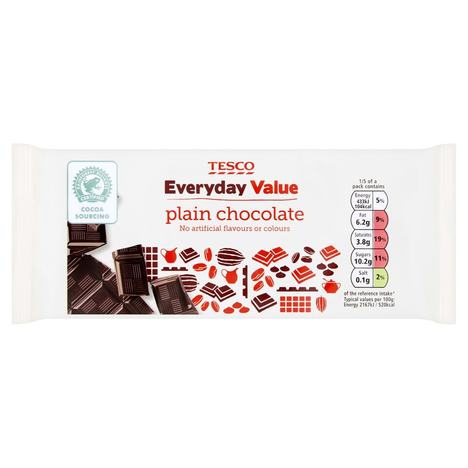 Tesco Everyday Value Plain Chocolate Bar 100G
