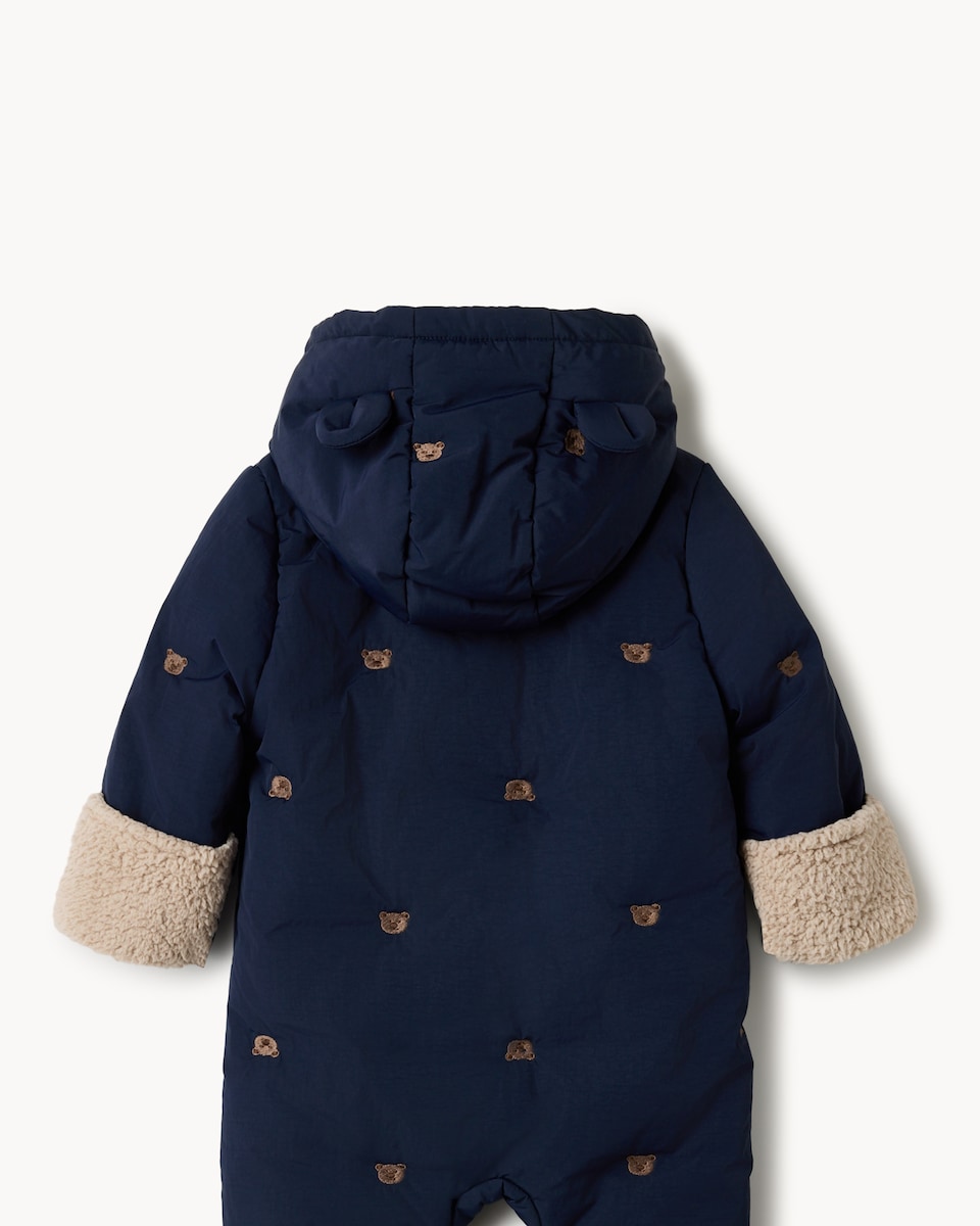 image 1 of F&F Baby Embroidered Bear Pramsuit in Navy