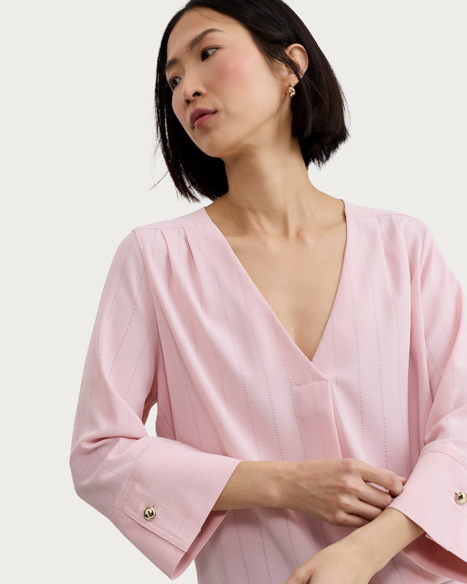 image 1 of F&F V Neck Button Cuff Blouse in Pink