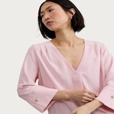 F&F V Neck Button Cuff Blouse in Pink