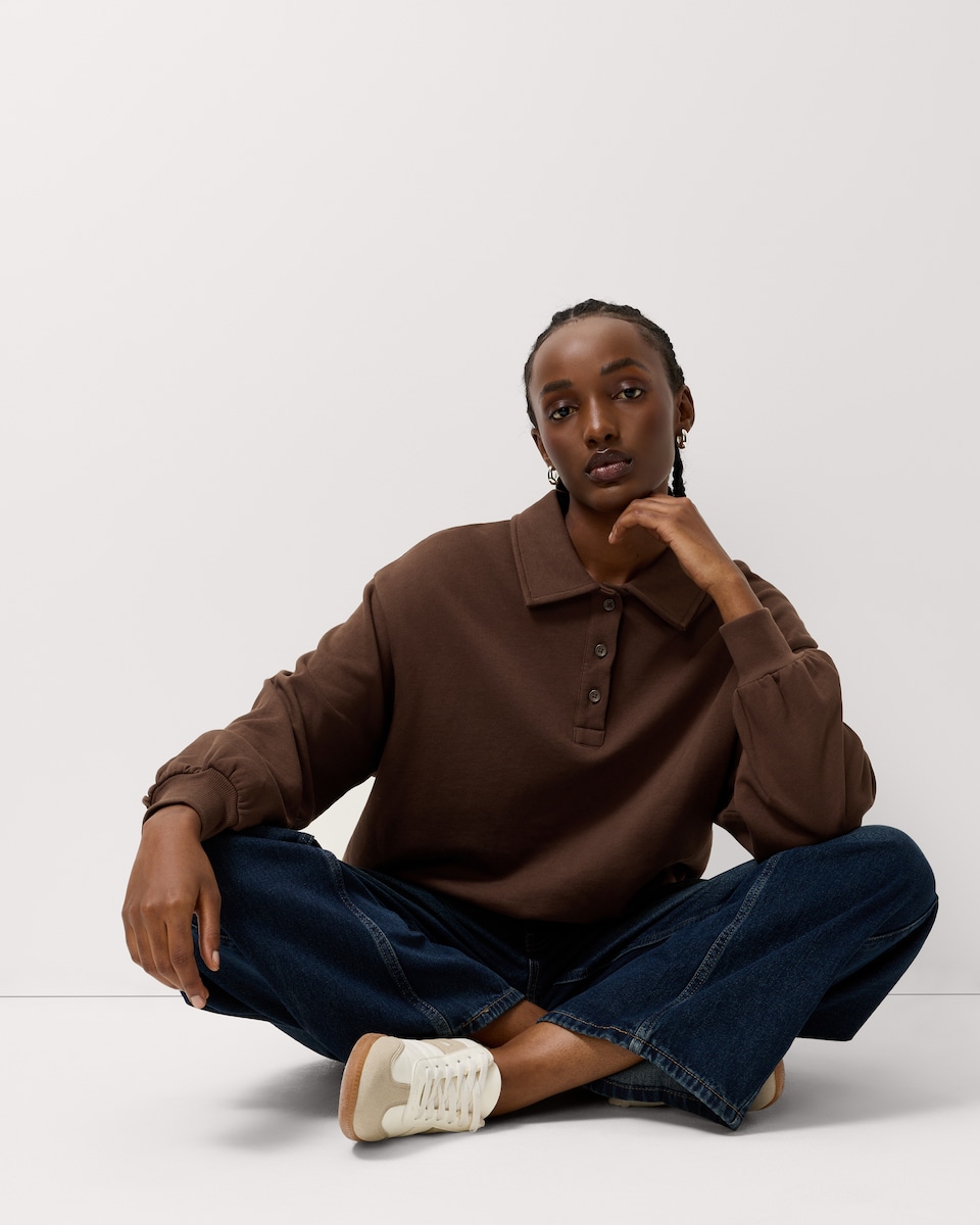 image 1 of F&F Pure Cotton Bubble Hem Sweatshirt in Brown