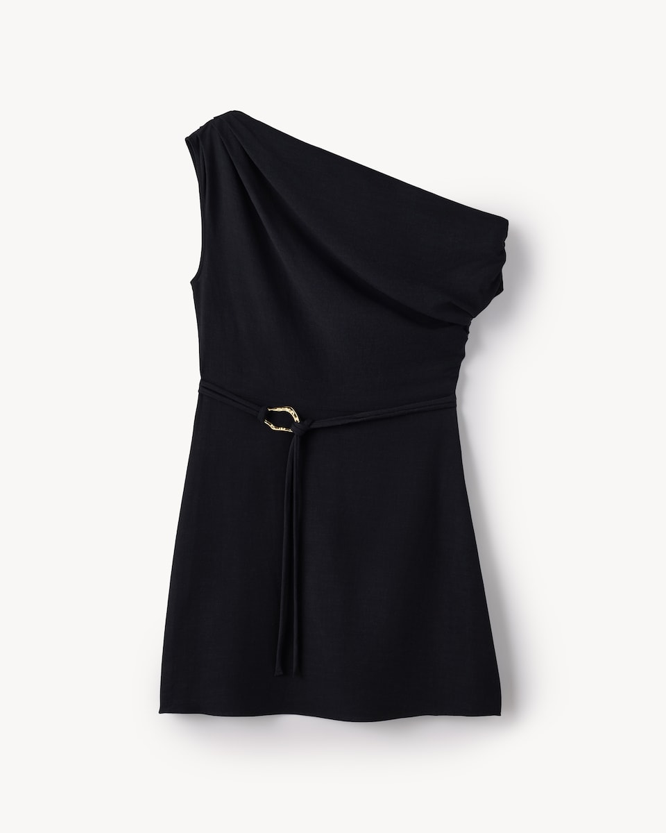 image 1 of F&F Ruched Belted Buckle Mini Dress in Black