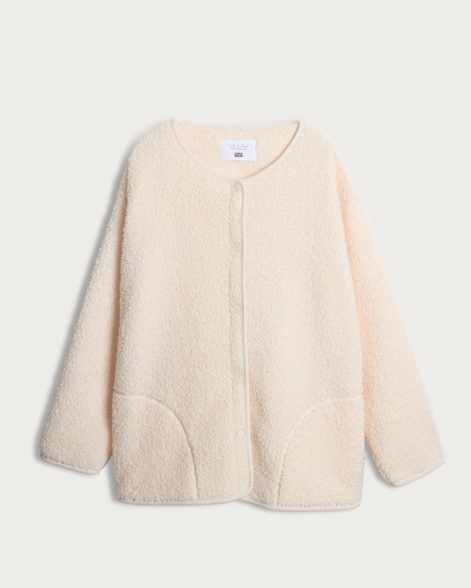image 1 of F&F Teddy Fleece Textured Pyjama Cardigan in Cream
