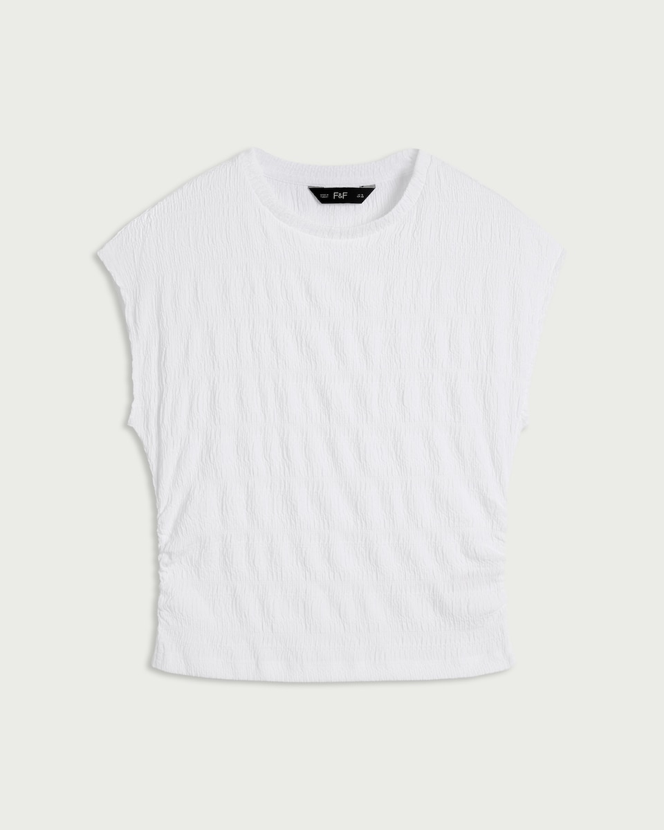 image 1 of F&F Textured Short Sleeved Top in Cream