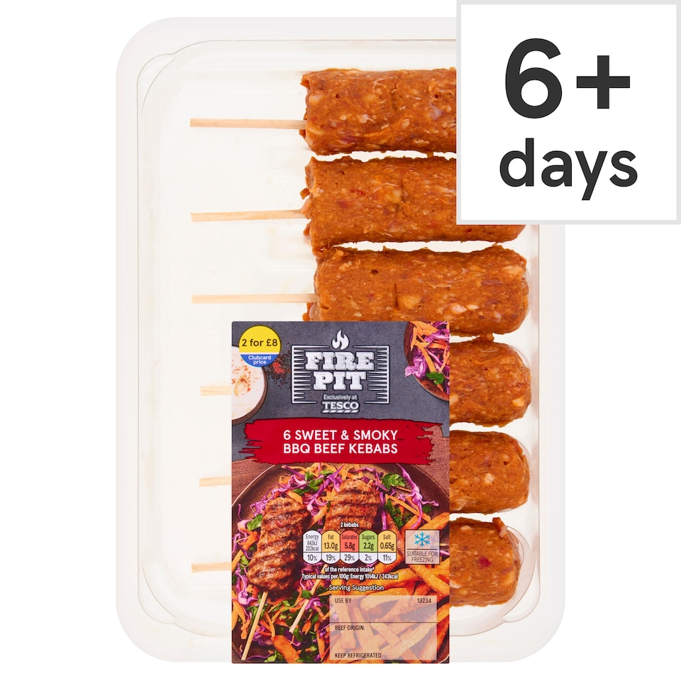 Tesco Firepit 6 Sweet & Smoky BBQ Beef Kebabs 360g