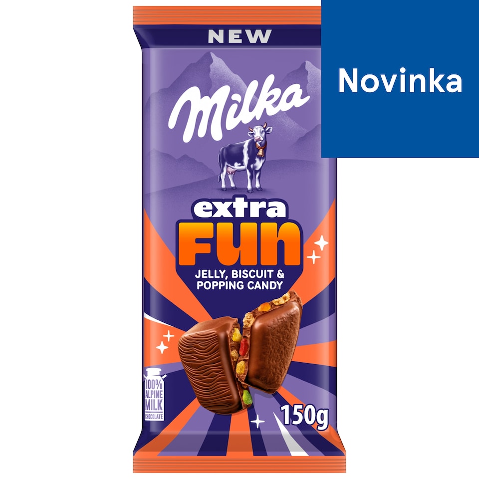 Milka Jelly Biscuits mliečna čokoláda s gumovými medvedíkmi, perlami a chrumkavou sušienkou 150 g