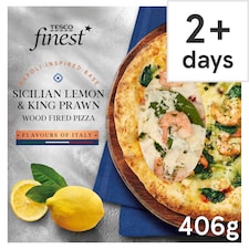 Tesco Finest Sicilian Lemon & King Prawn Wood Fired Pizza 406g