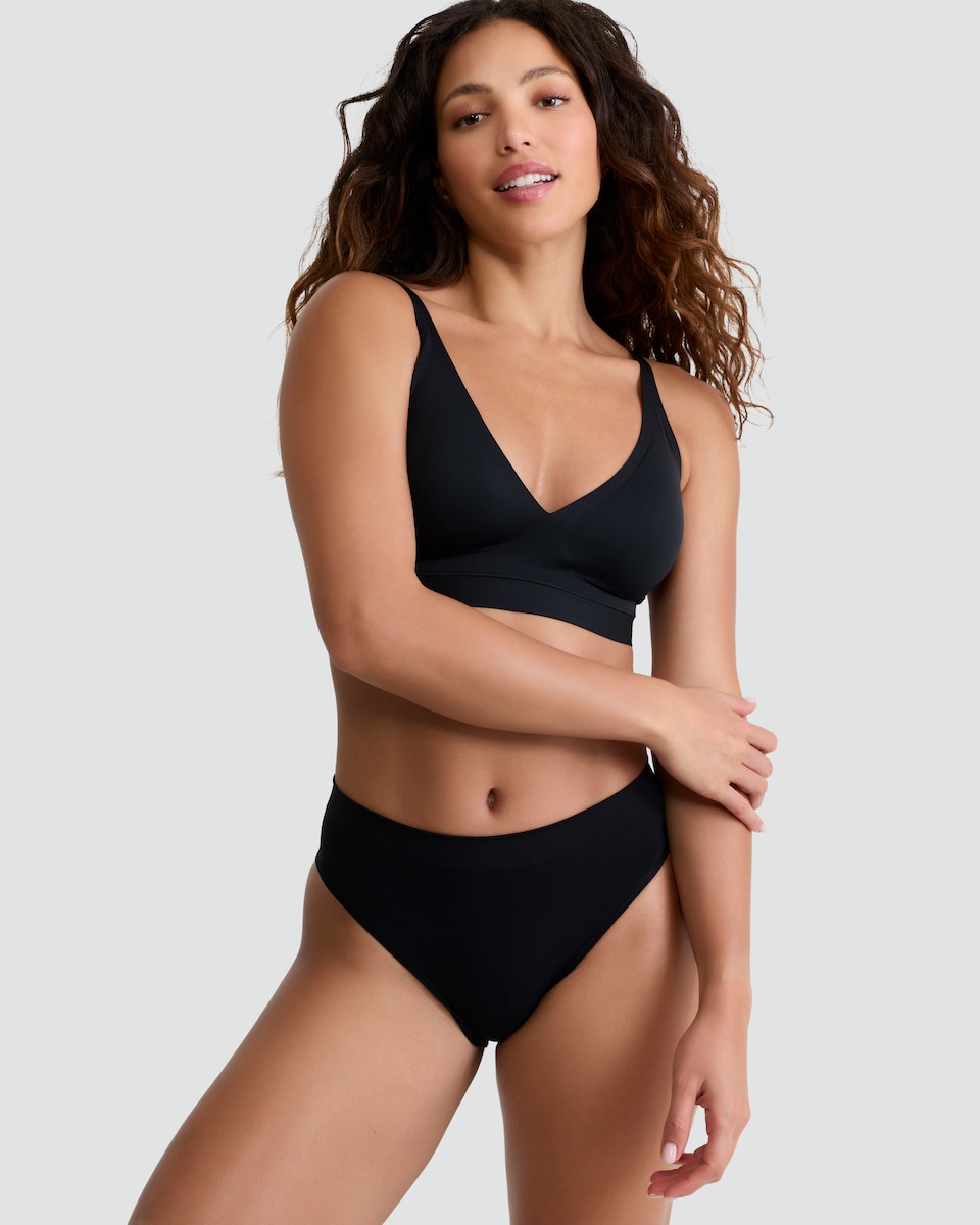 image 1 of F&F 2-Pack Contour High Leg Seamless Knickers in Black