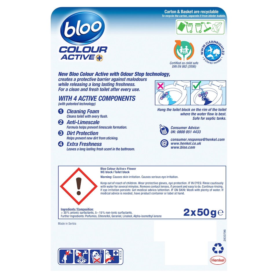 image 1 of Bloo Colour Active+ Flowers Rim Blocks 2 x 50g