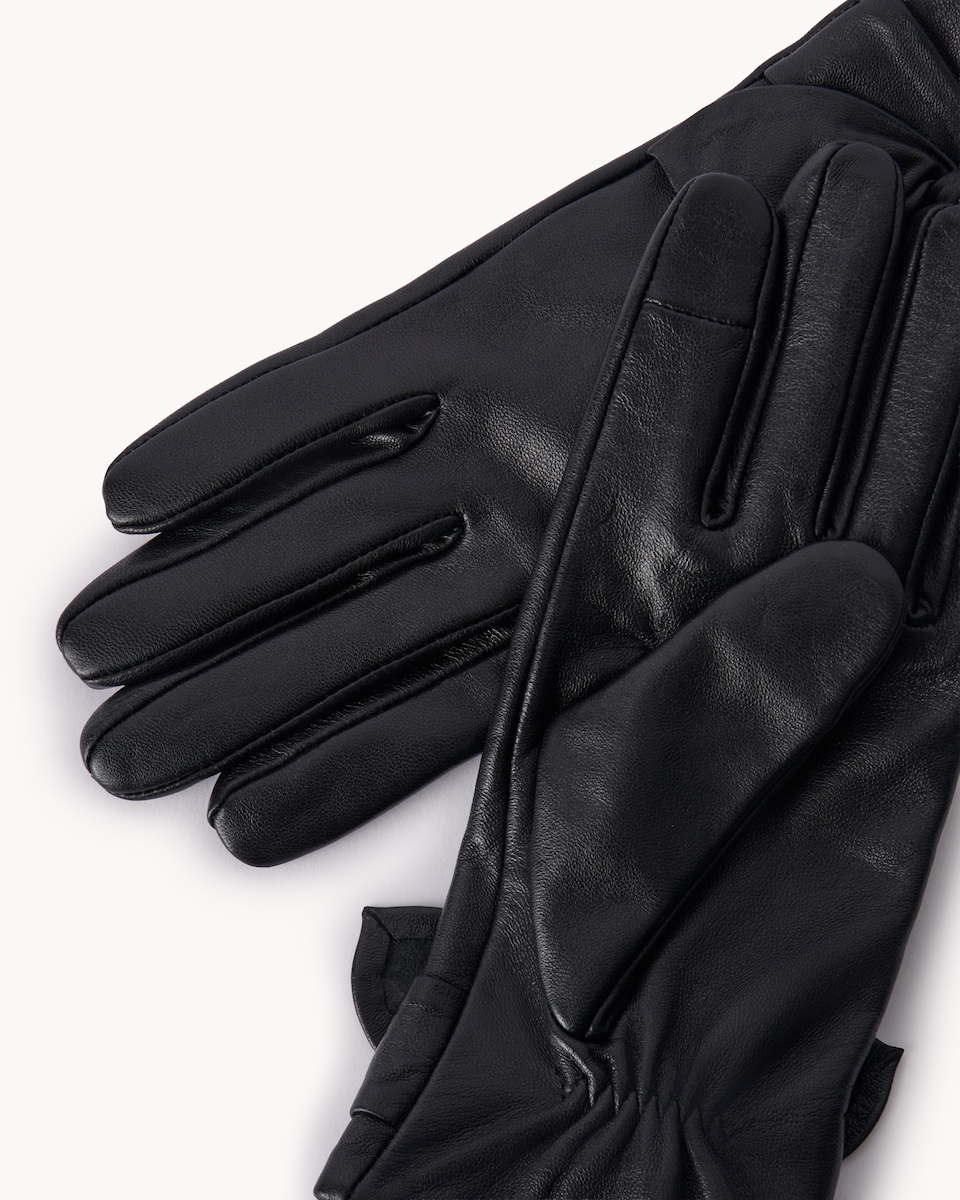 image 1 of F&F Leather Bow Detail Gloves in Black